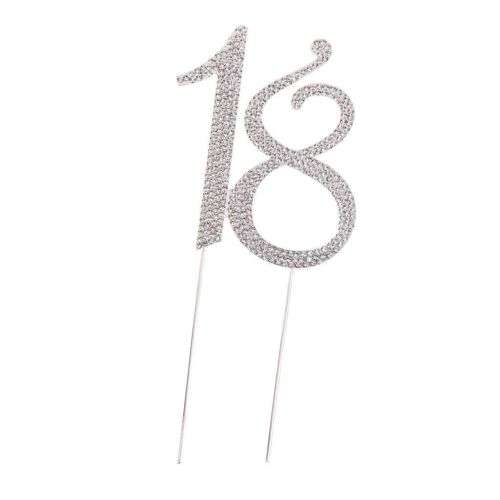 Birthday Number Cake Topper Anniversary Crystal Rhinestones Decorative Cupcake