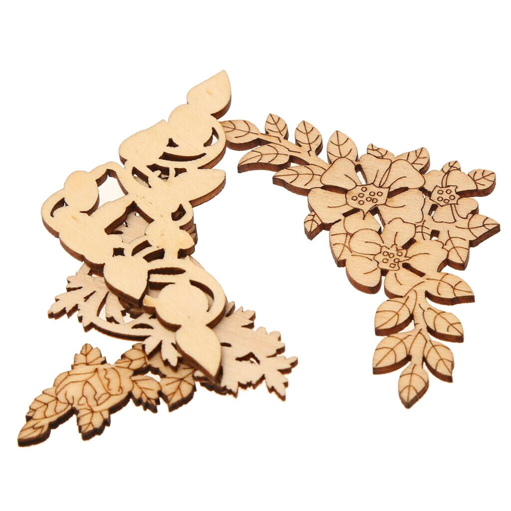 8Pcs Wood Carved Flower Applique Onlay Furniture Home Embellishments Door