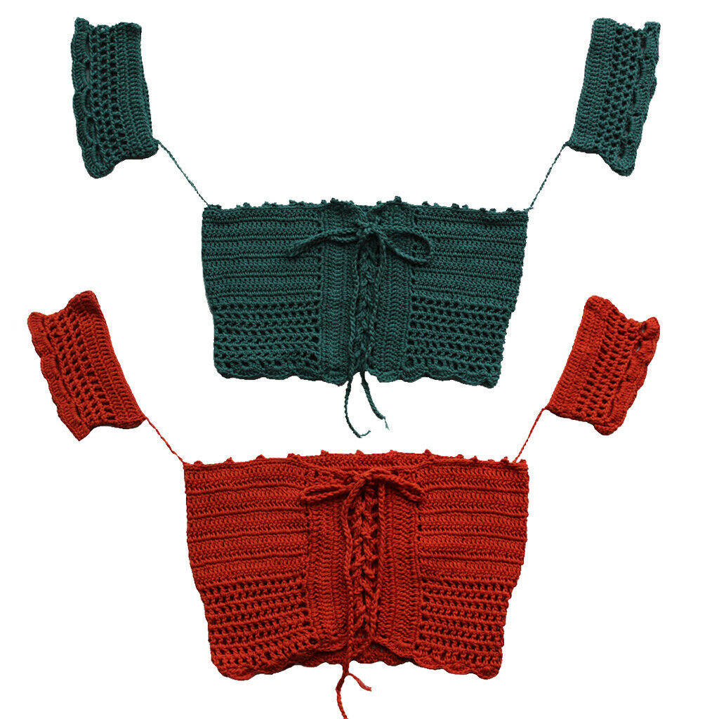 Women's Bandage Crochet Lace Knit Boho Beach Bikini Swimwear Crop Tops Red