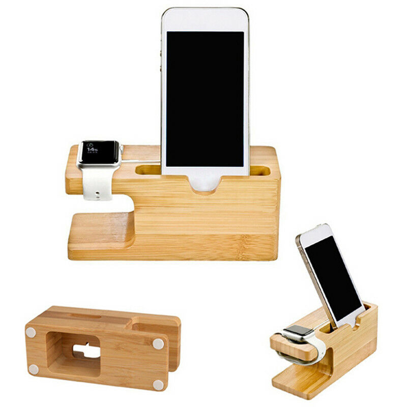 Bamboo Wood Charging Station Charger Dock Stand Holder For  Watch iPho C JvJ Tt