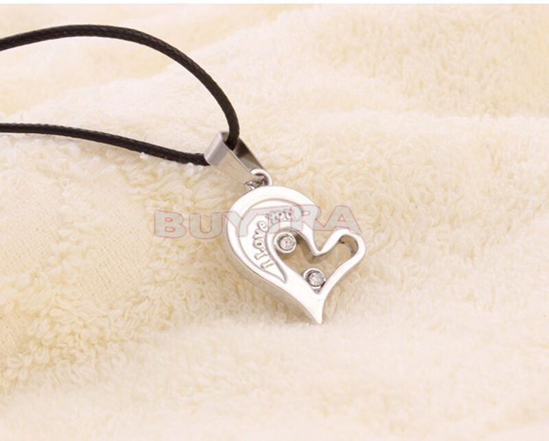 Trendy His and Hers Stainless Steel Heart Pendant Couples Love Necklac.l8