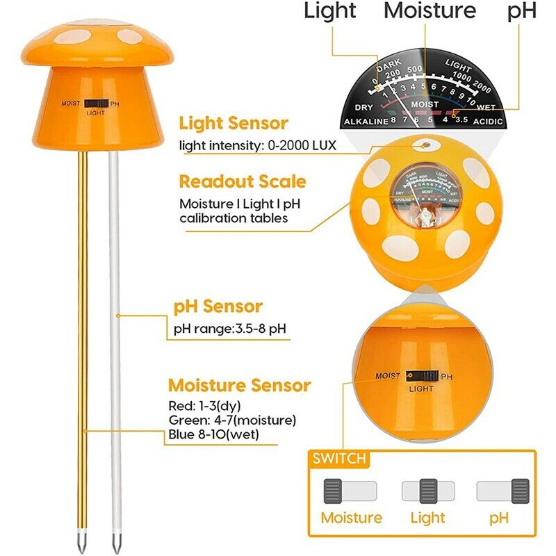 Soil PH Meter, 3-In-1 Plant Soil Tester - Moisture & Light & PH Soil Tester W8Q3