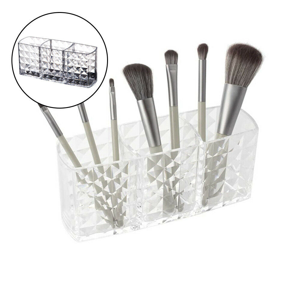 Clear Makeup Brush Holder 3 Slot Lipstick Eyeliners Pen Display Storage Case