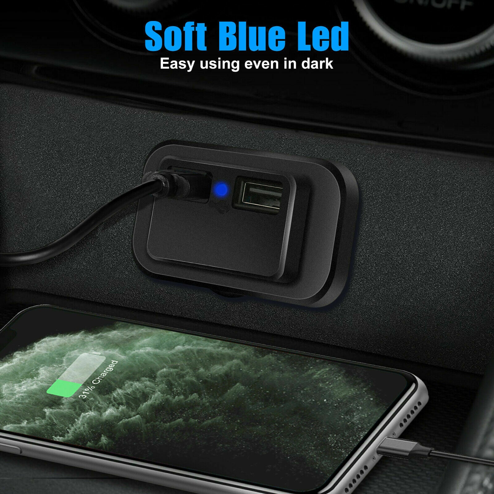 12V/24V LED Dual USB Car Fast Charger Socket Power Outlet For RV Car Boat Marine