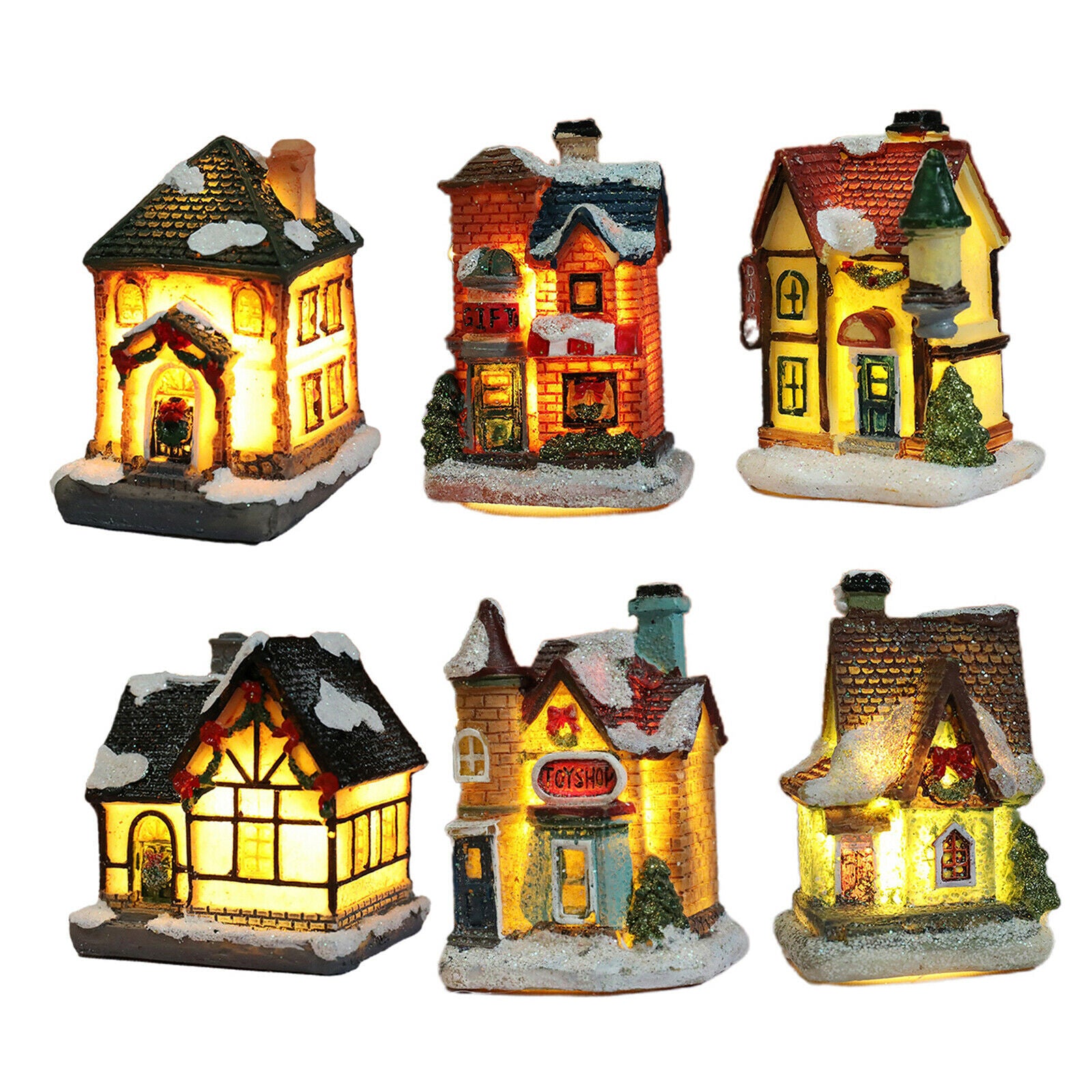 6pcs LED Christmas Snow Village House Table Garden Holiday Decoration Gift