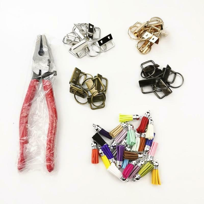 45Pcs Key Fob Hardware Set with Pliers Tassels for DIY Wristlet Clamp Keychain