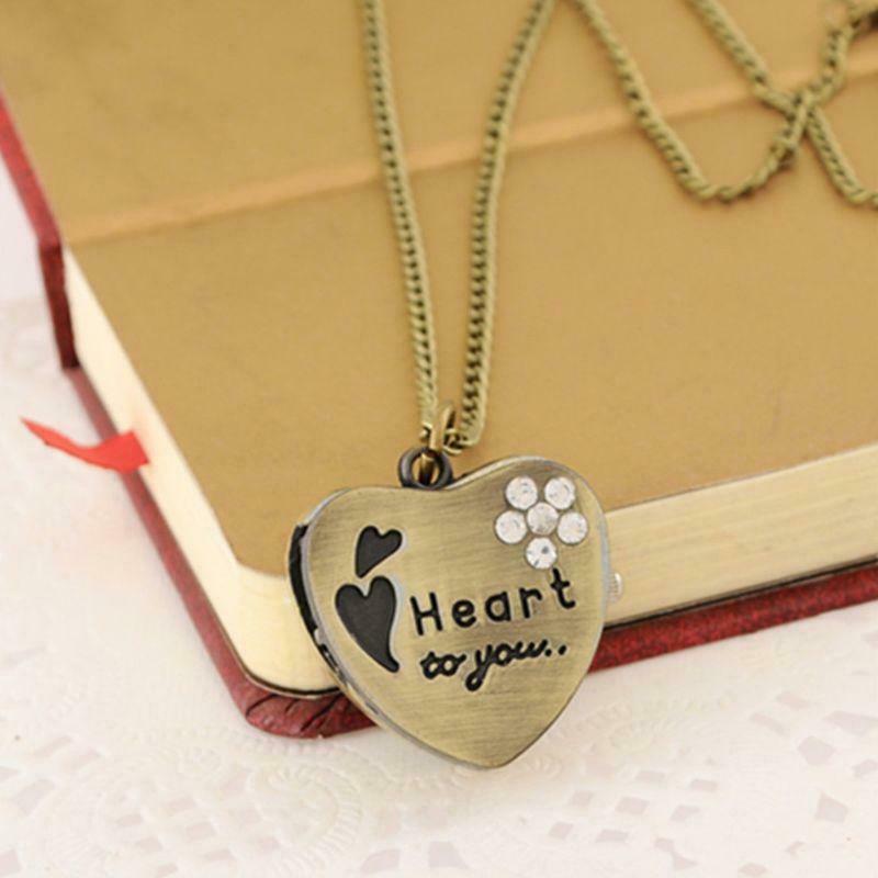 Pocket Watch Quartz Heart Shape Couple Pendant Necklace Watches Charm Gifts