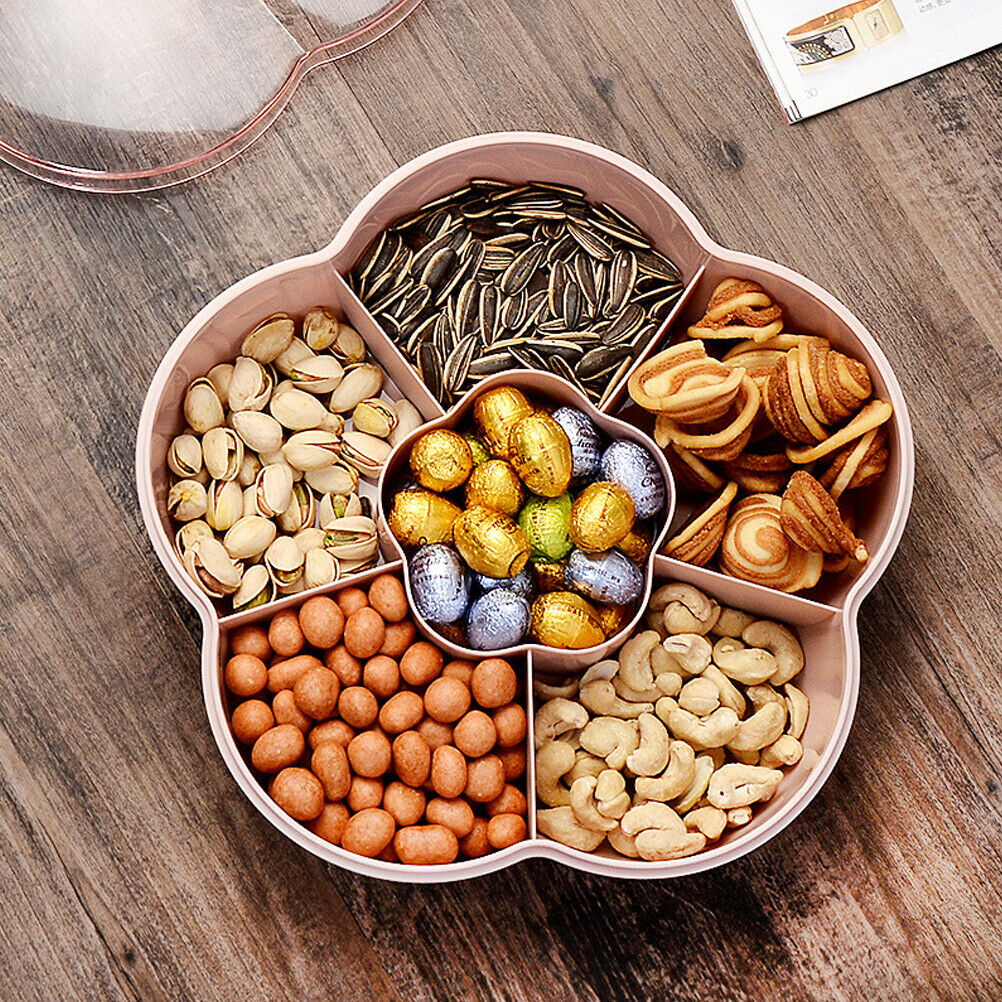 Flower Shape Snack Platter Tray Storage Box with Lid for Nut Candy Dried Fruits