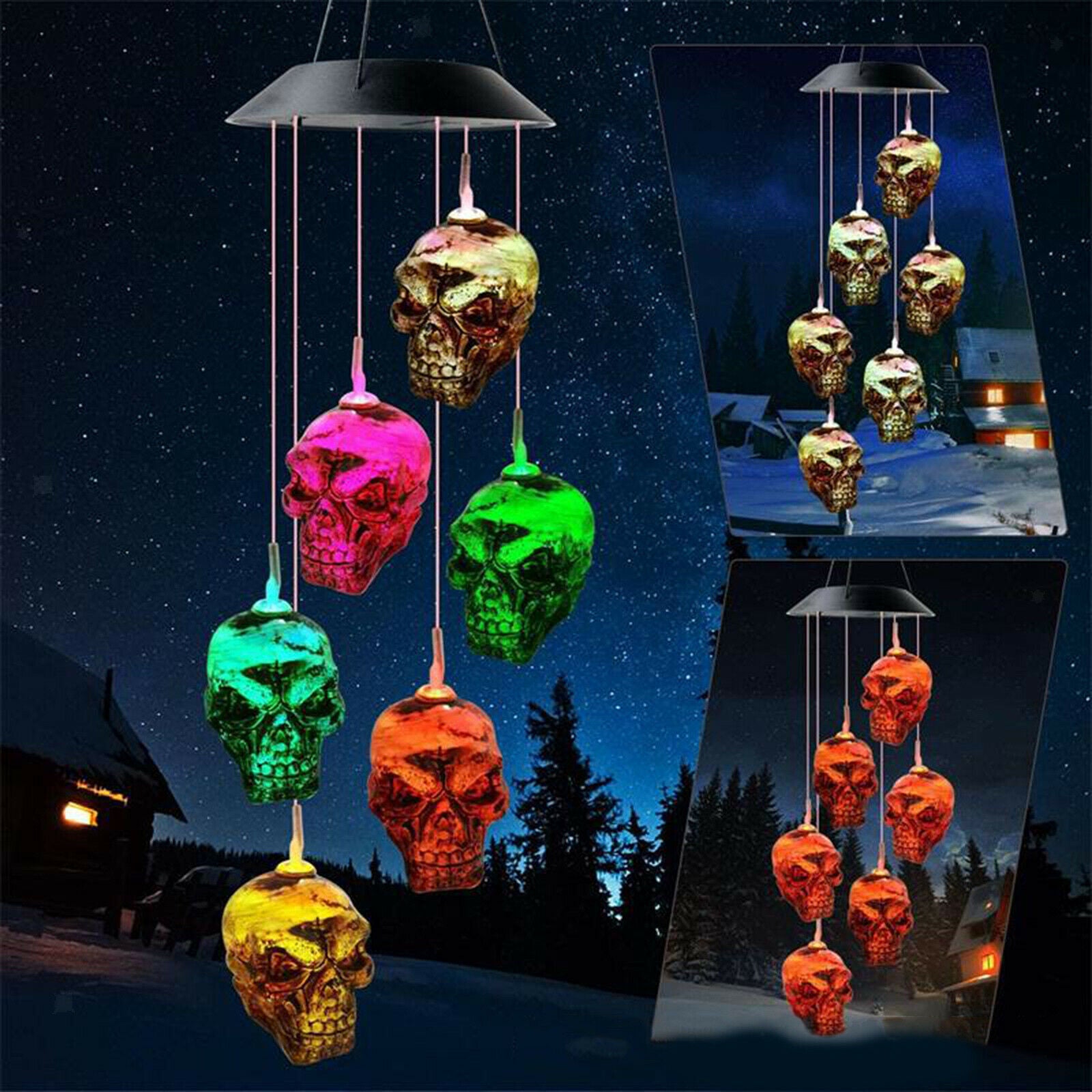 Solar Powered Wind Spinner Chimes Light Halloween Hanging Garden Yard Decor