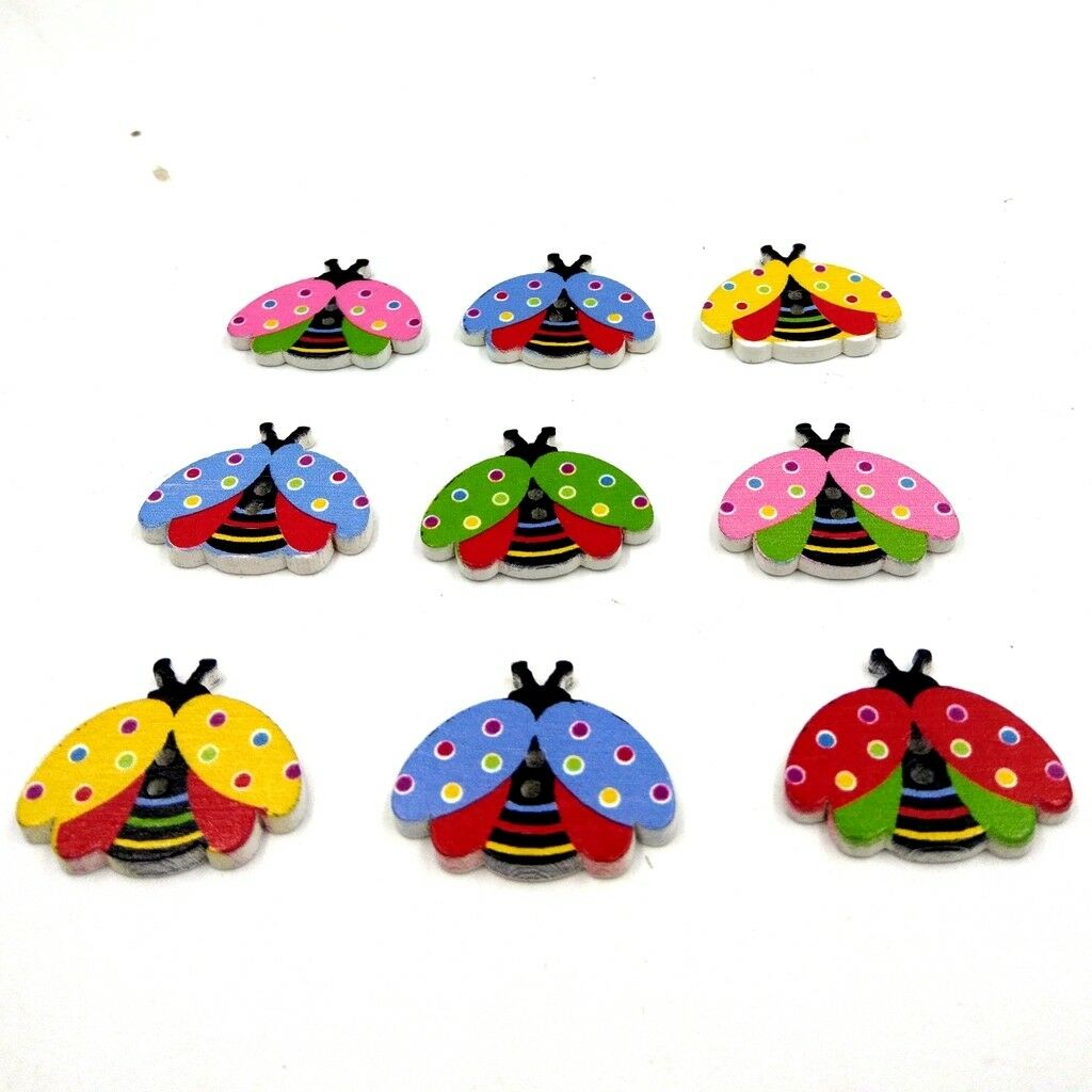 100pcs Cartoon Animal Ladybird Wooden Buttons Polka Dot Button for DIY Craft