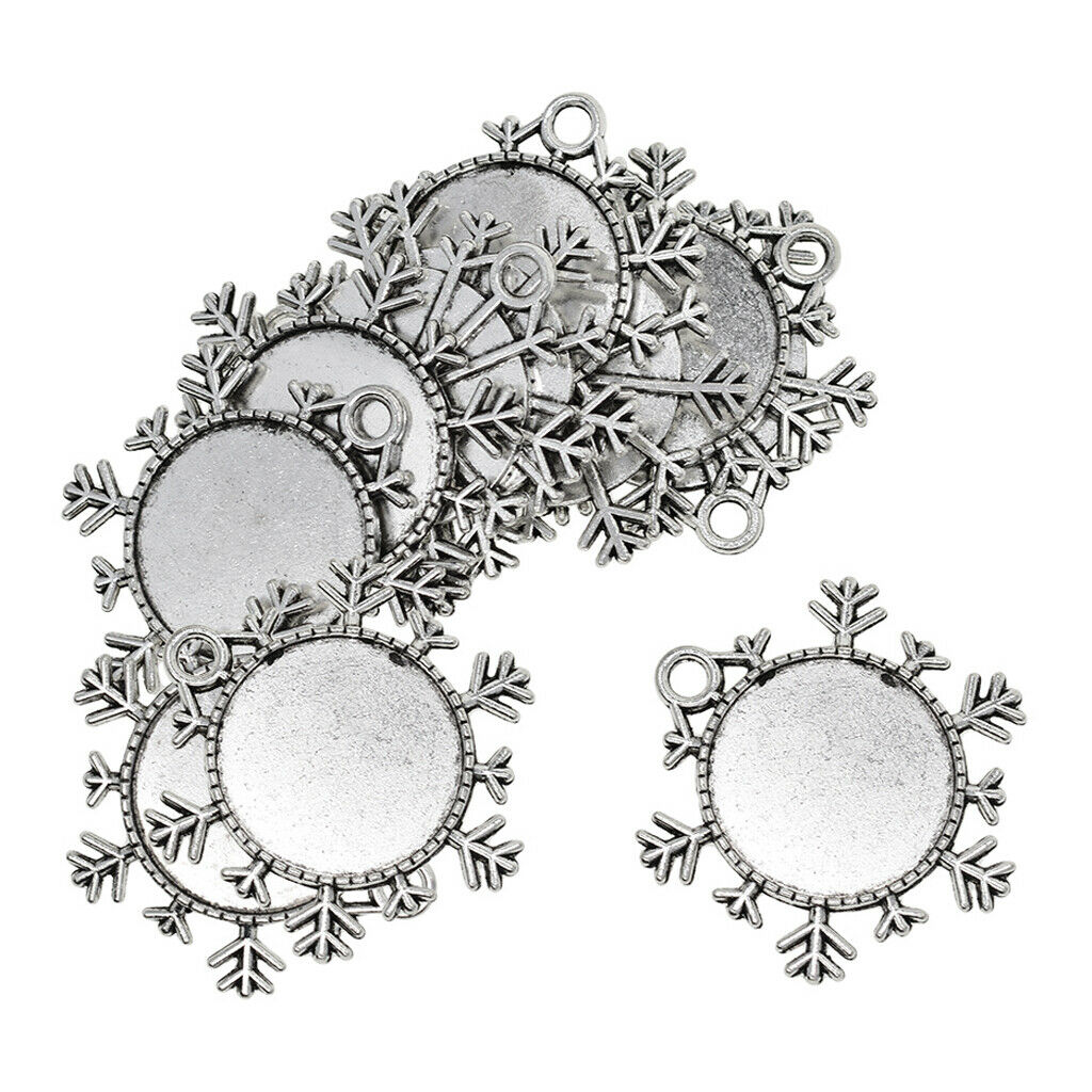 10Pcs 25mm Snowflake Pendant Tray Cameo Glass Cabochon Setting Blanks Bezels