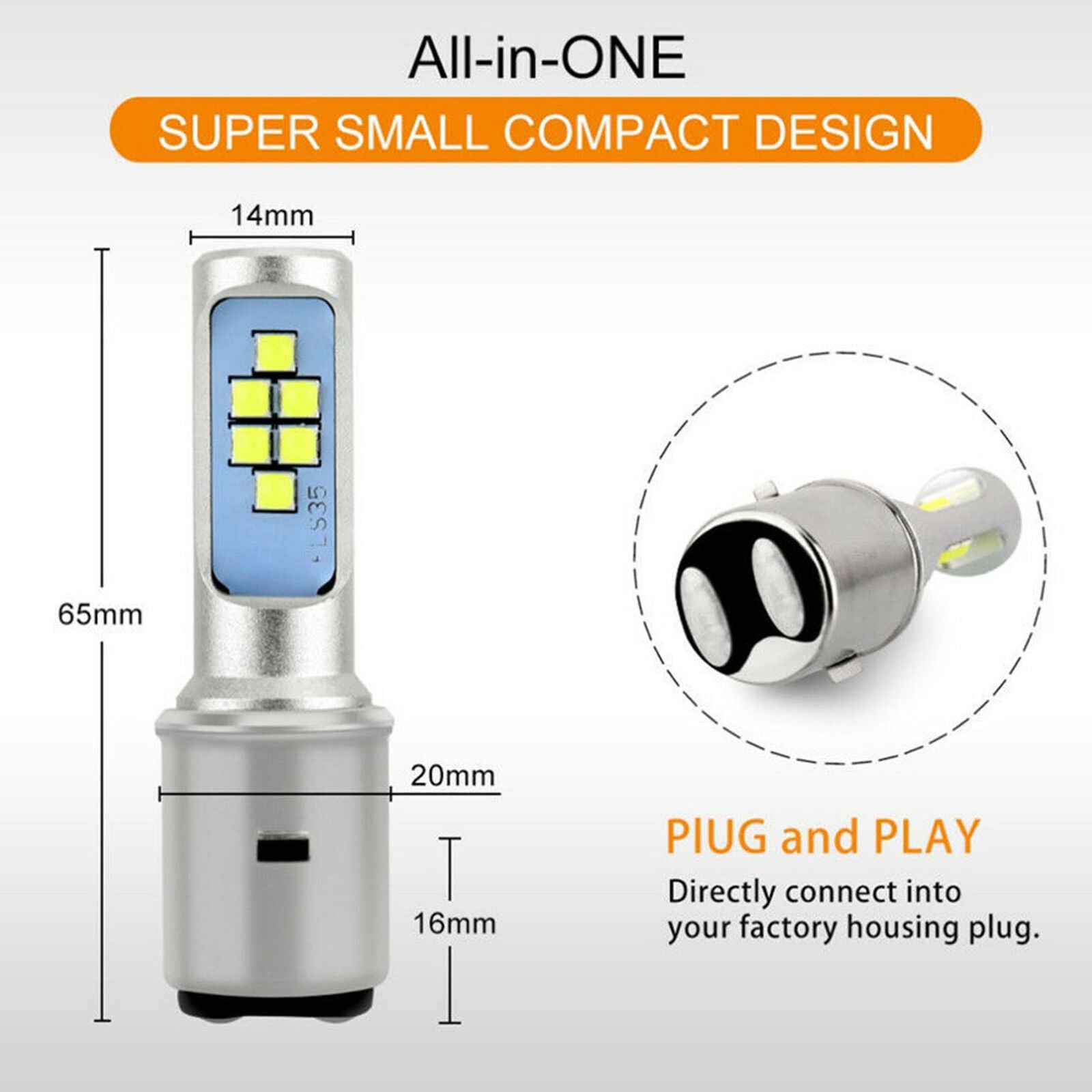 8W Scooter BA20D 12SMD LED Hi/Lo Beam Moped ATV Motorcycle Headlight Fog Bulb