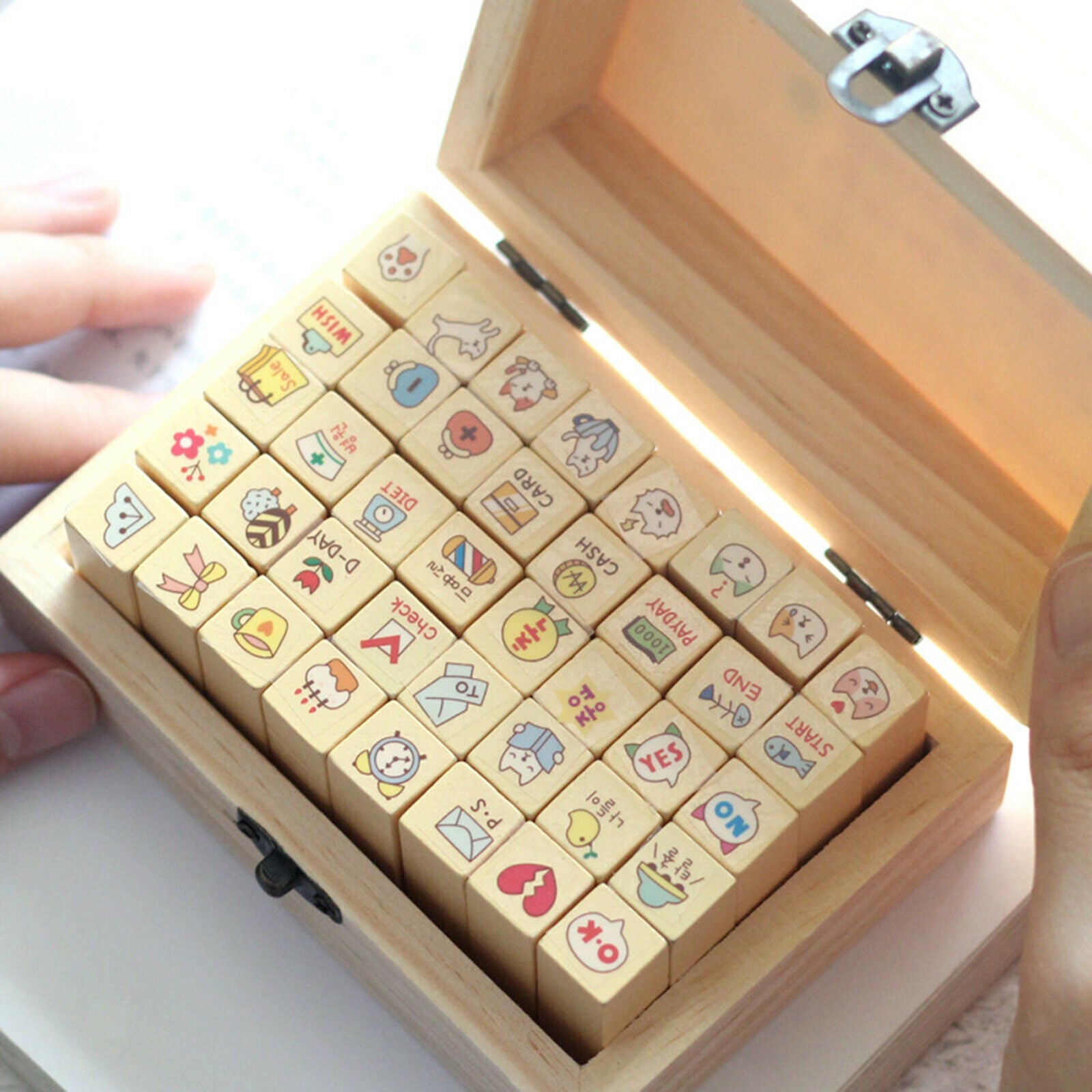 40 PIECES RUBBER CARTOON STAMP CATS WOODEN BOX SET, Invitation Cards,