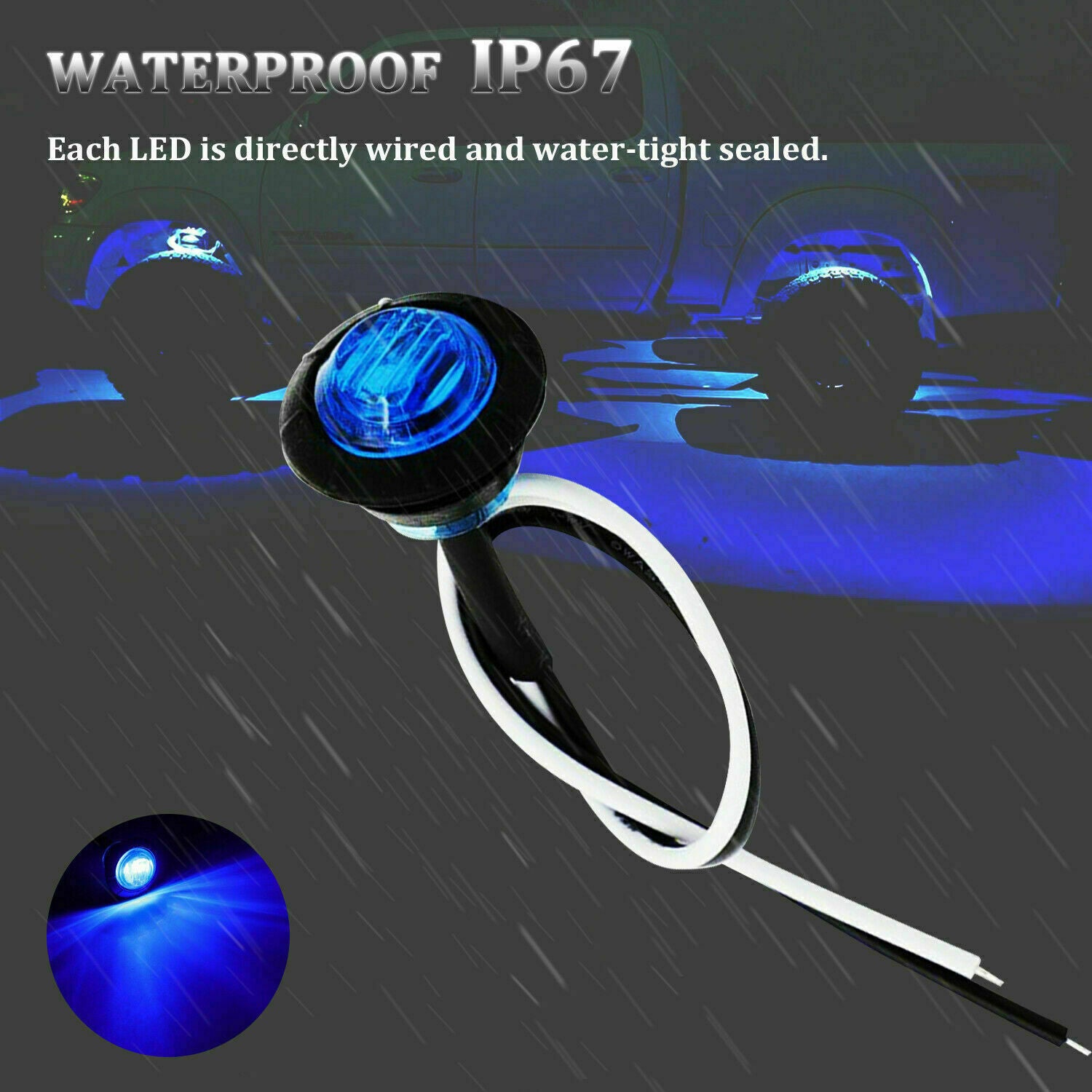 20X 3/4" Round Blue LED Side Marker Clearance Bullet Lights for Truck Trailer