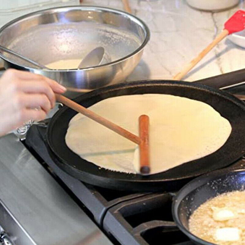 2Pcs T Shape Wooden Rake Round Batter Pancake Crepe Spreader Kitchen Too.l8