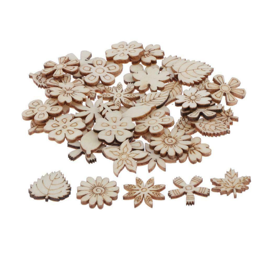50Pcs/set Unfinished Wood Embellishments Ornament Mini Cuts Wood Shapes DIY Wood