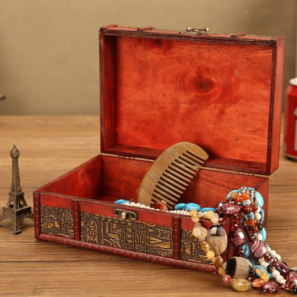 Wood Jewelry Box w/ Lock Bracelet Storage Box Organizer Holder Display Case