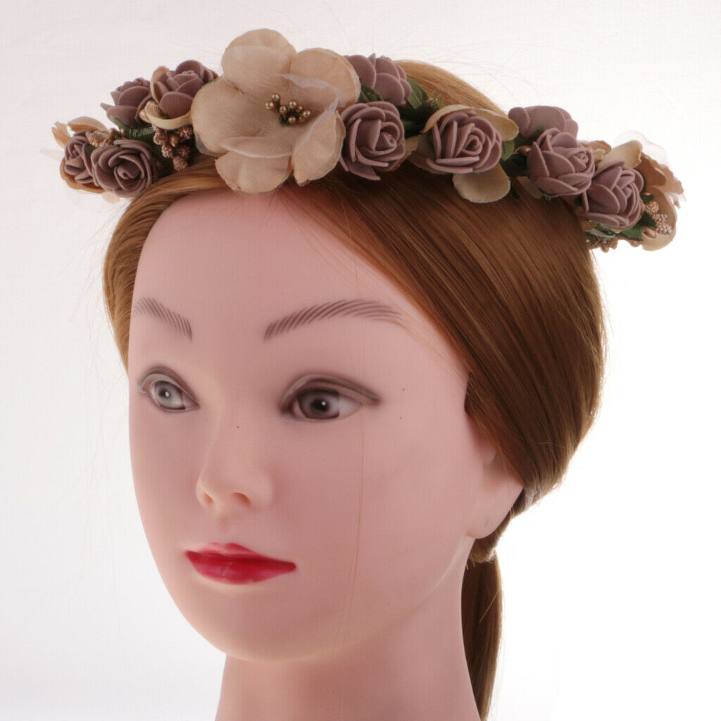 Boho Girl Floral Crown Flower Headband Hair Garland Wedding Headpiece Coffee