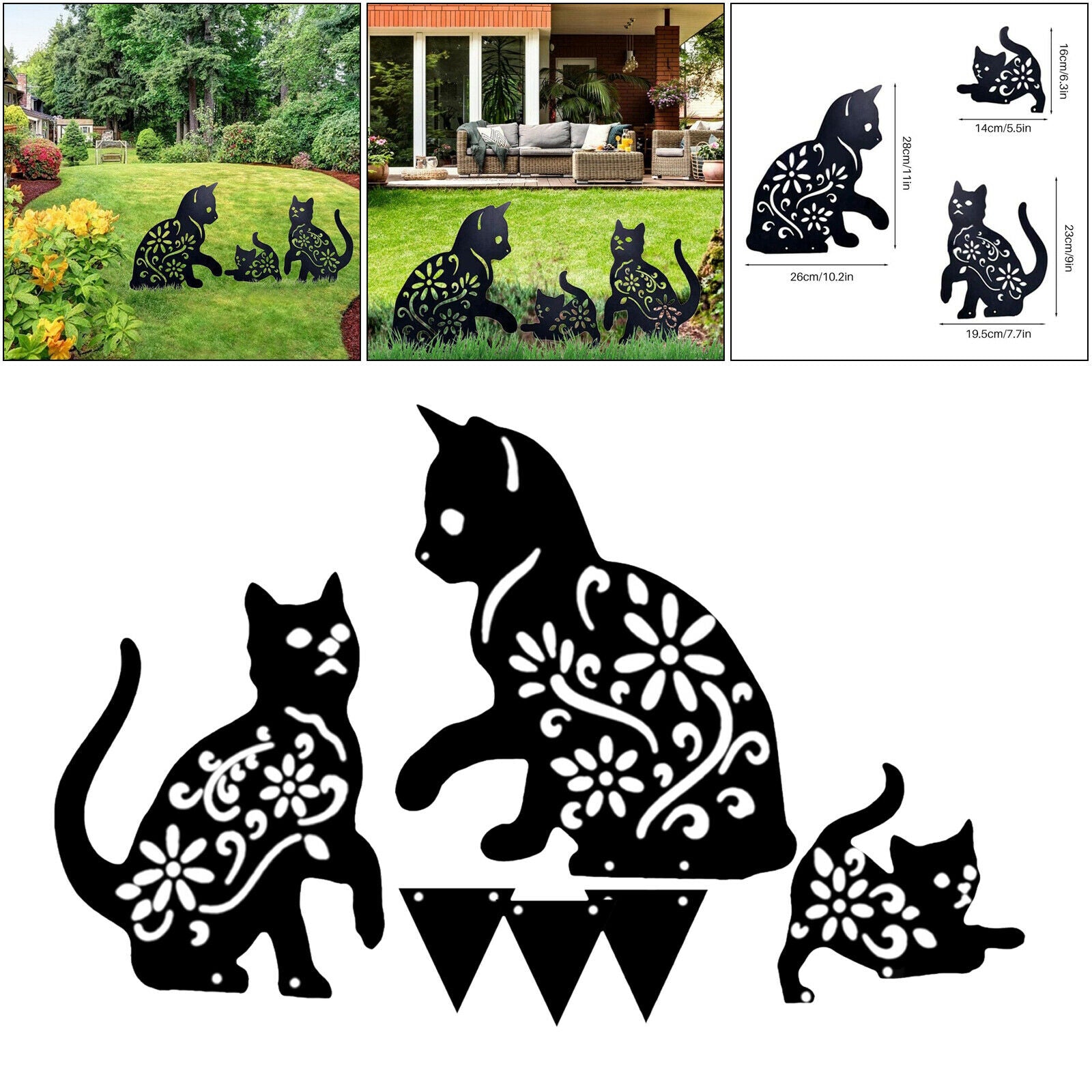 3x Garden Cat Stakes for Home Outdoor Garden Yard Sidewalk Decor Arts Gifts