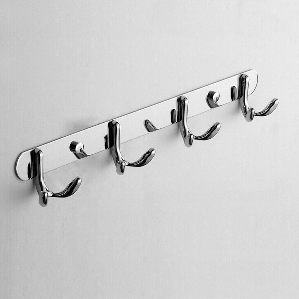 Chrome Double-deck 4 Hook Wall Hanger Coat Hat Towel Rack Bathroom Bedroom