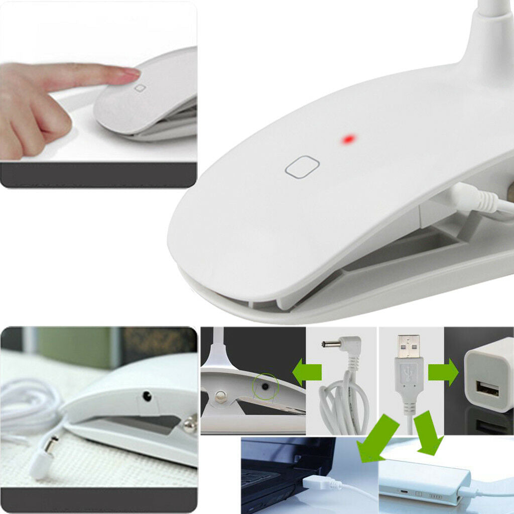 Dimmable USB Rechargeable Touch Sensor LED Clip-On Table Desk Light Reading Lamp