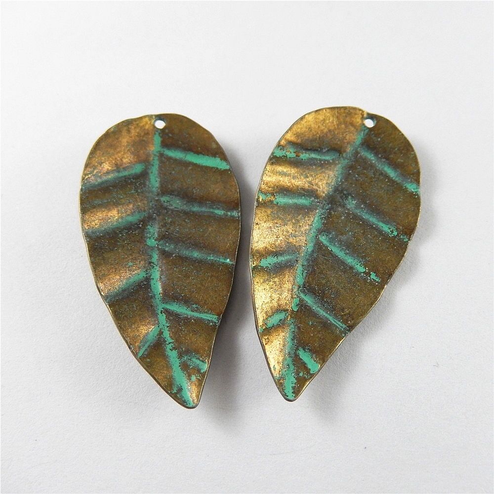 10 pcs Retro Alloy Leaf Charm Patina Pendant Earring Jewelry Making 46*24*2mm