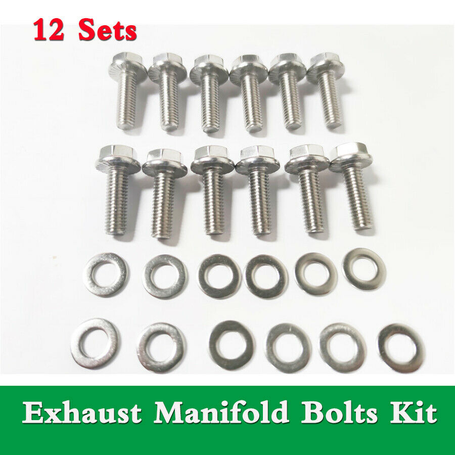 12x Stainless Steel Exhaust Manifold Screw&Washers For GM V8 LS1 LS2 LS3 LS6 LS7