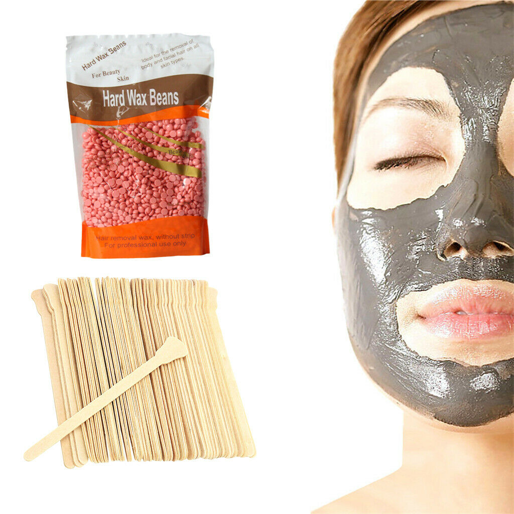 100g Hard Wax Beans Depilatory Arm Bikini Waxing Hair Removal + Spatulas