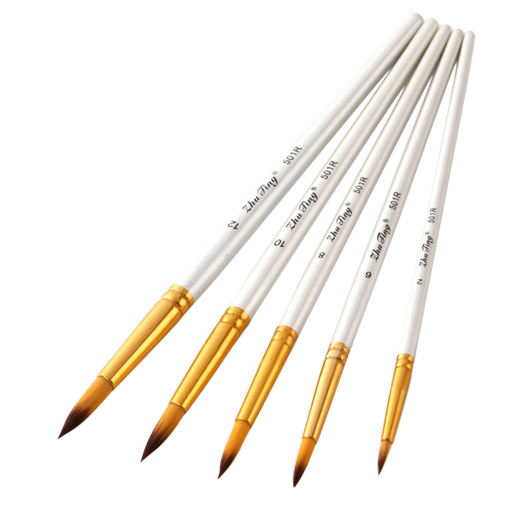 5x Nylon Round Tip Hair Brush Watercolor Acrylic Oil Painting Brush