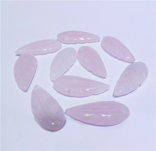 10Pcs 24x10x4mm Natural Rose Quartz Hand-Carved Leaf Pendant Beads DIY HH8385