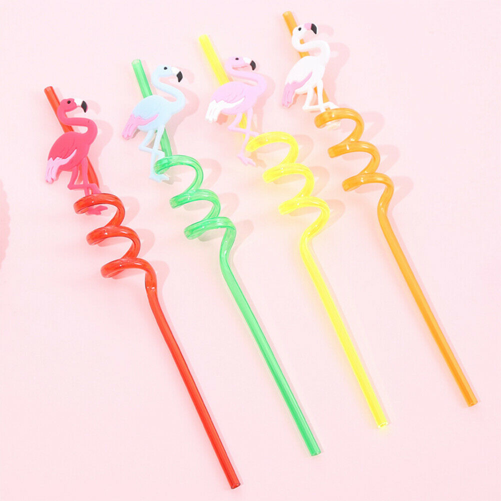 4x Drinking Straws Cartoon Flamingo PVC Juice Straws Hawaii Party Table D.l8
