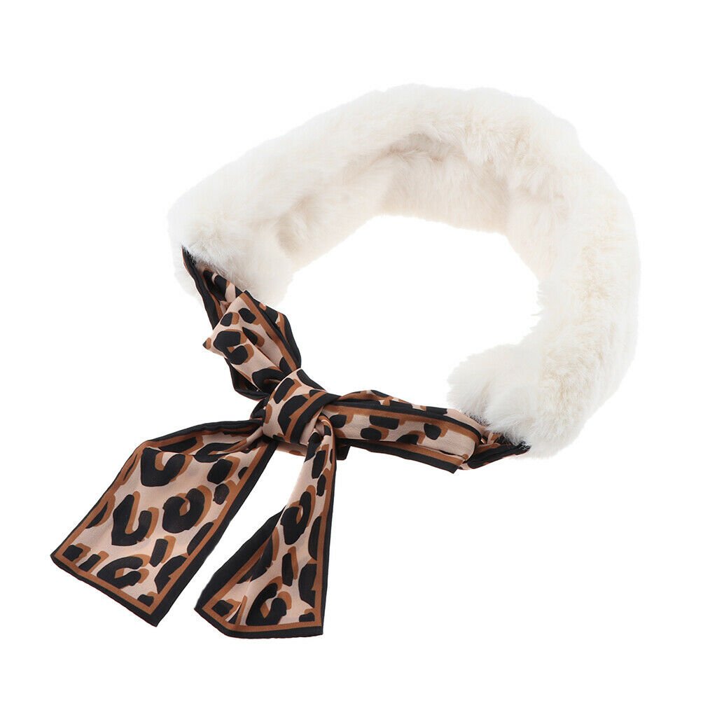 Winter Warm Faux Fur Scarves Neck Shrug Bow Tie Collar Scarf for Women Beige