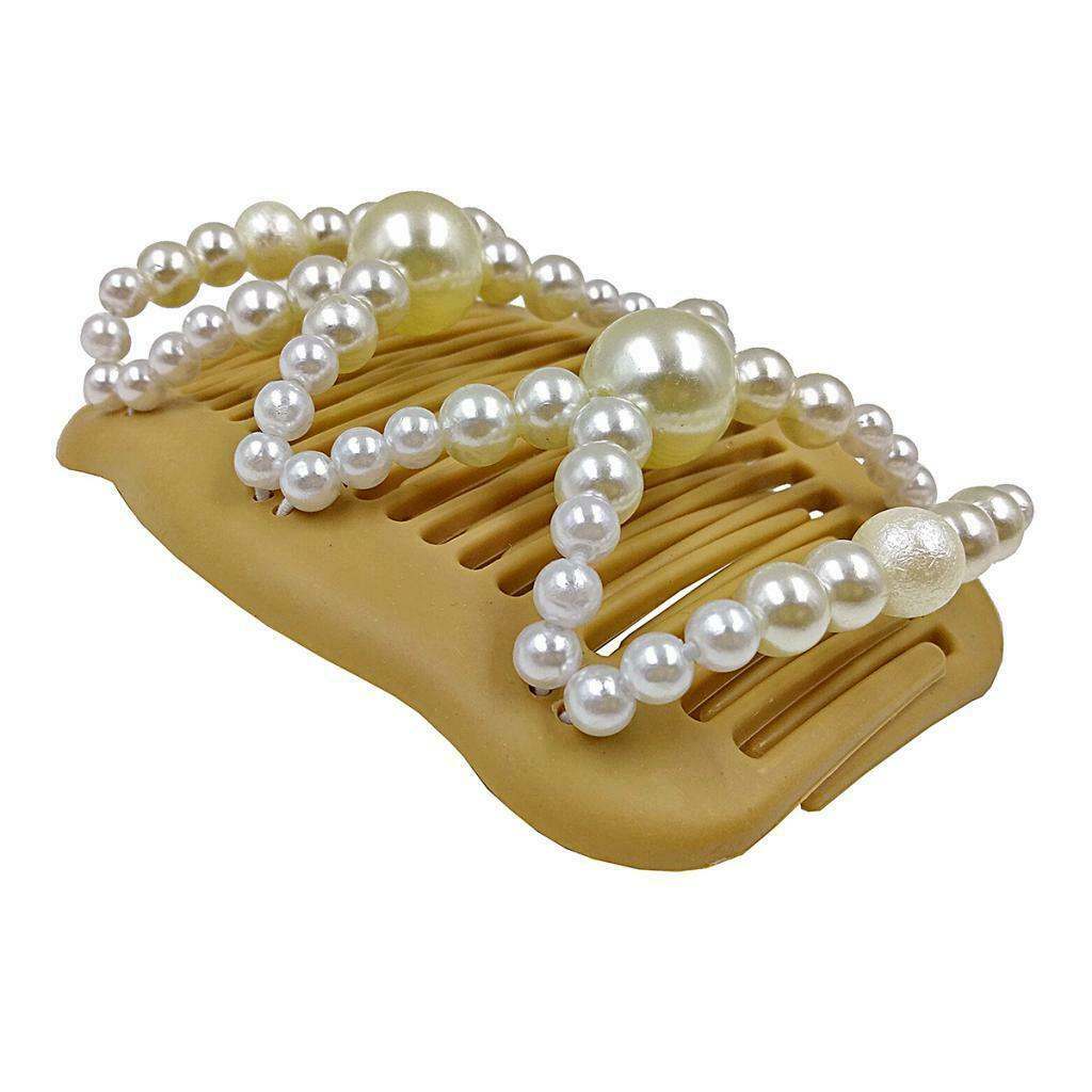 Retro Style Double Hair Combs Clips Stretch Beaded Hairpin for Thick Hair