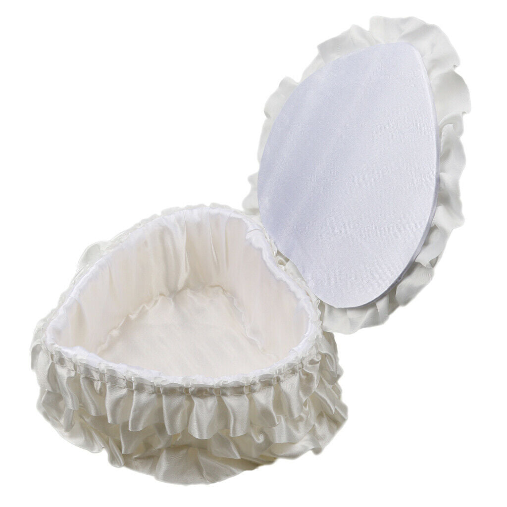 Heart Shape Rose decorated Earring Ring Pendant Jewelry Box Case Holder  White