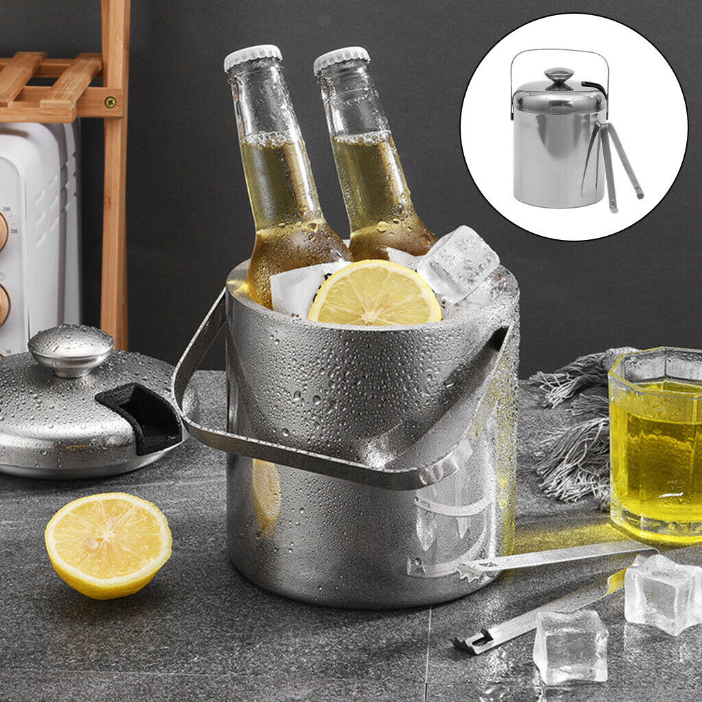 Double Wall Stainless Steel Ice Bucket Portable 1.3L Champagne Wine Cooler