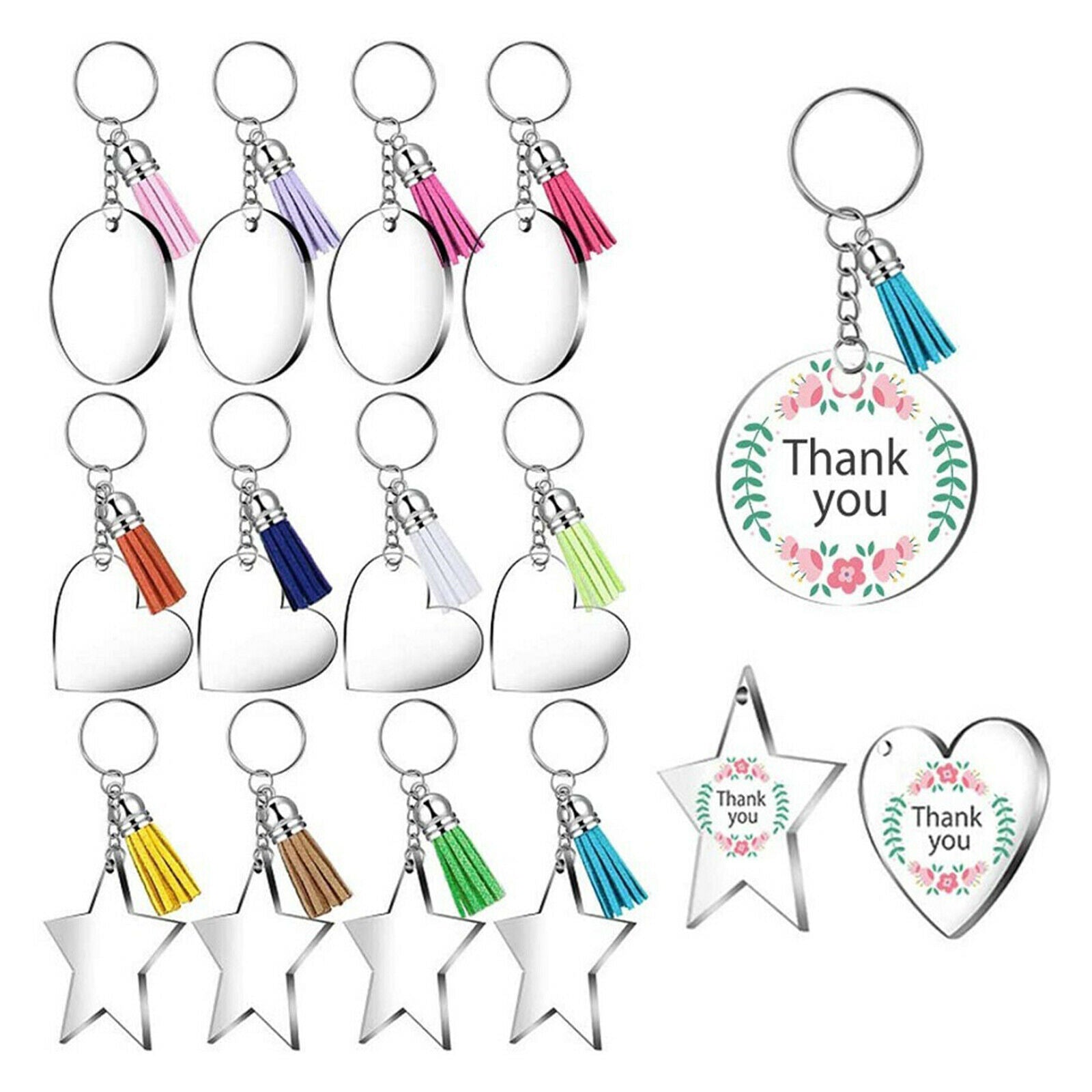 96x DIY Keychain Kit Key Chain Acrylic Discs Jump Rings Jewelry Crafts