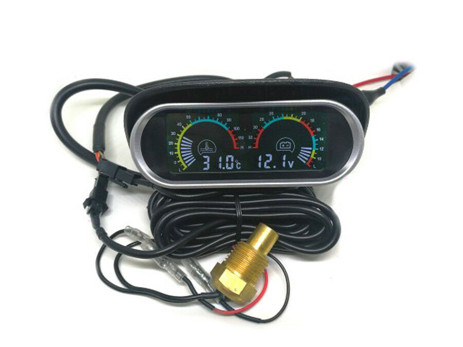 2 IN 1 Car Truck Water Temperature Gauge Meter+ Voltmeter LCD Screen 17mm Sensor