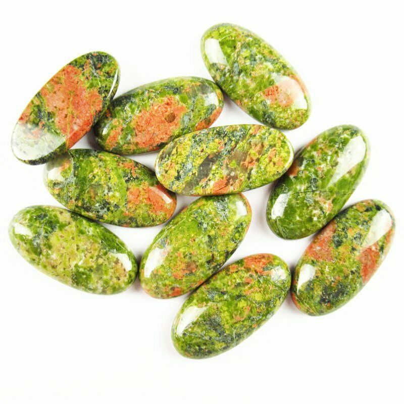 8pcs 30x15x6mm Natural Unakite Gem 39g Oval Cab Cabochon A-306JM