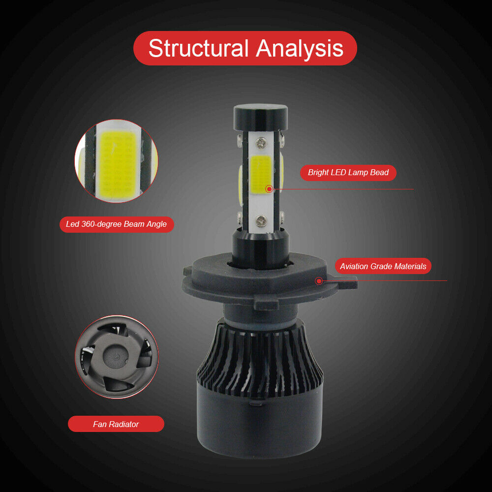 6000K 4-Side Glow H4 LED Headlight Bulbs+881 50W Fog Light fit Kia Spectra 07-09