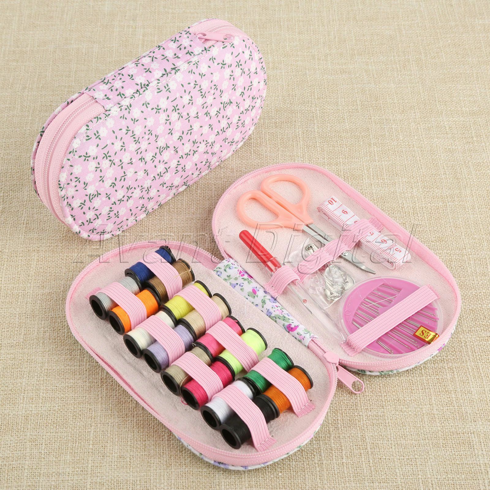 Portable Sewing Kit 16 Threads Scissor Pin With Oval Case For Travel Home Tool