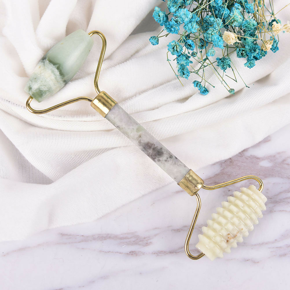 1xNatural Jade Stone Face Massager Roller Spa Head Neck Facial Beauty Tool BDAU