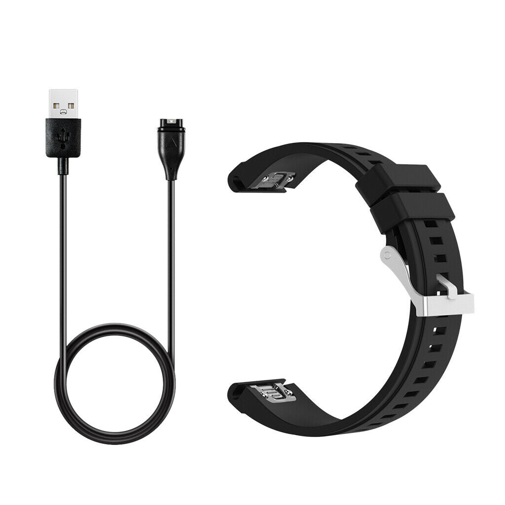 USB Watch Data Sync Battery Charger Cable + Wristband Silicone Band Strap for