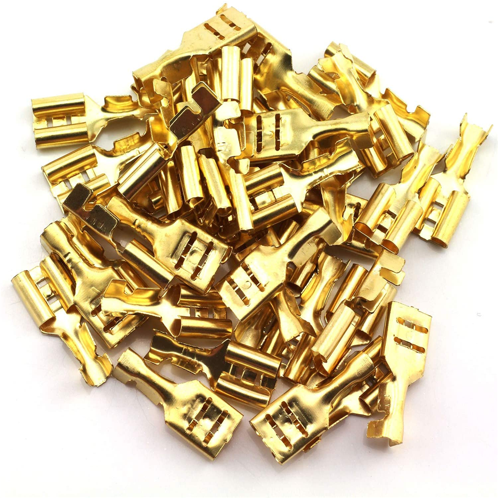 100Pcs 6.3mm Crimp Brass Crimp Female Spade Connector Terminal Insulating Sleeve