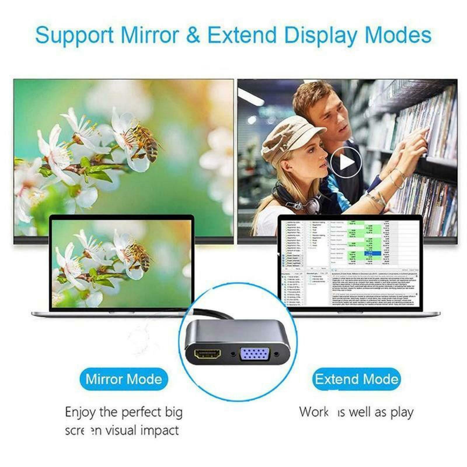 New 5 in 1 Type-C Hub USB HDMI VGA 1080P Adapter Cable Converter for MacBook