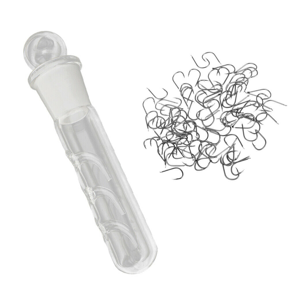 70 Pcs Fishing Hooks & 1 Pcs Clear Glass Planaria Trap Flat Worms and Leeches