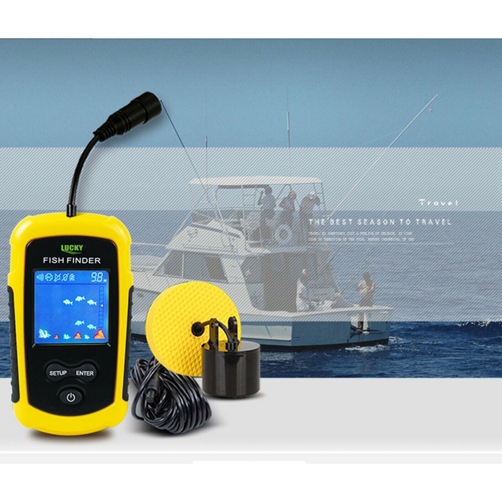 Portable Fishing Sonar Handheld Wired Fish Finder Fishfinder Alarm Sensor