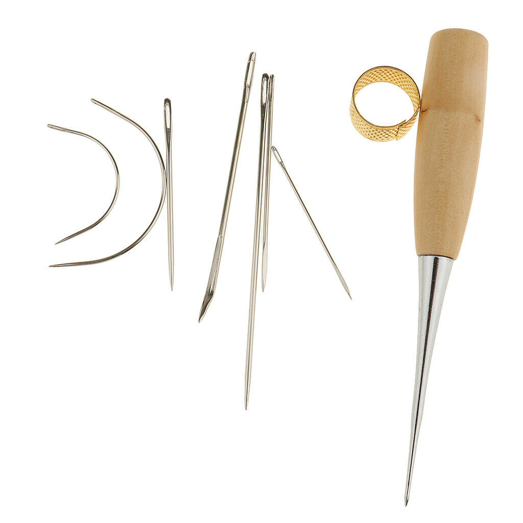 15 Pieces Leather Tools Craft Hand Stitching Kit with Punch Scratch Awl Waxed