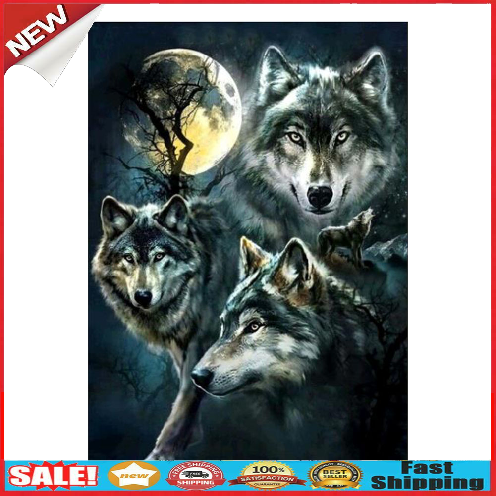 Night Wolf DIY Round Drill Diamond Painting Embroidery Kits Cross Stitch @
