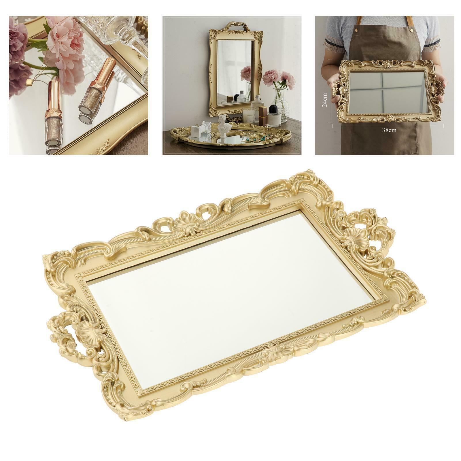 Mirrored Vanity Storage Tray Makeup Mirror Case Ornate Organizer Decoration