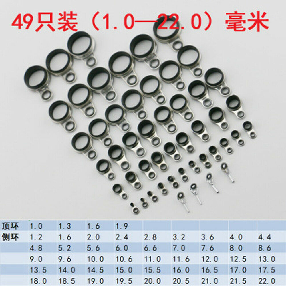 49Pcs Fishing Rod Guides Tip Tops Telescopic Rod   Casting Rod Guides
